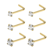 ZS 6Pcs/Set 20G Stainless Steel Crystal Nose Stud Piercing Nose Bone/L Shaped/Nose Screws Rings Set