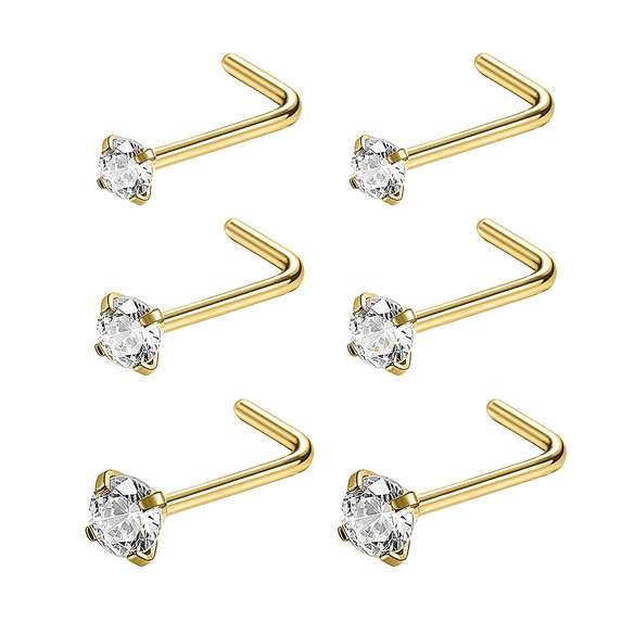 ZS 6Pcs/Set 20G Stainless Steel Crystal Nose Stud Piercing Nose Bone/L Shaped/Nose Screws Rings Set