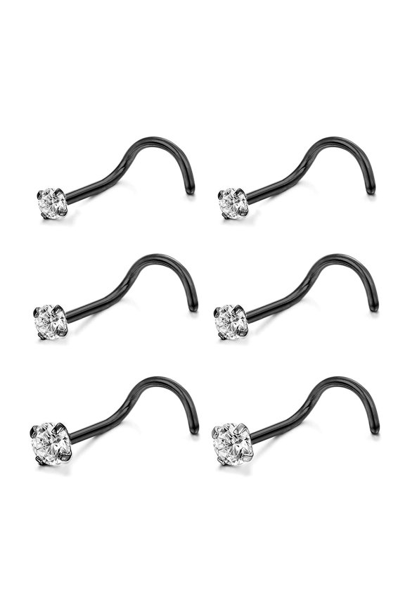 6Pcs/Set 20G Stainless Steel Crystal Nose Stud Piercing Nose Bone/L Shaped/Nose Screws Rings Set