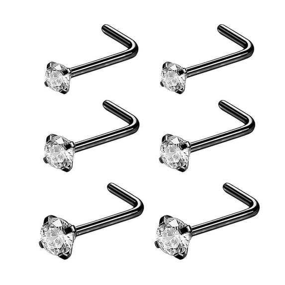 ZS 6Pcs/Set 20G Stainless Steel Crystal Nose Stud Piercing Nose Bone/L Shaped/Nose Screws Rings Set