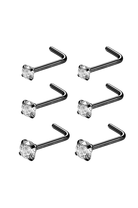 6Pcs/Set 20G Stainless Steel Crystal Nose Stud Piercing Nose Bone/L Shaped/Nose Screws Rings Set