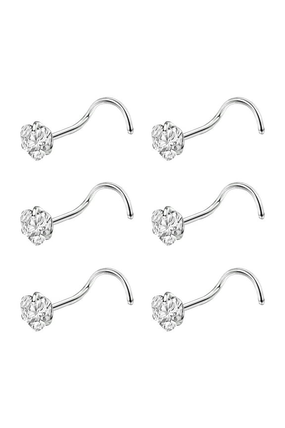 6Pcs/Set 20g Heart Nose Piercing Nose Corkscrew Stud CZ Nostril Piercing