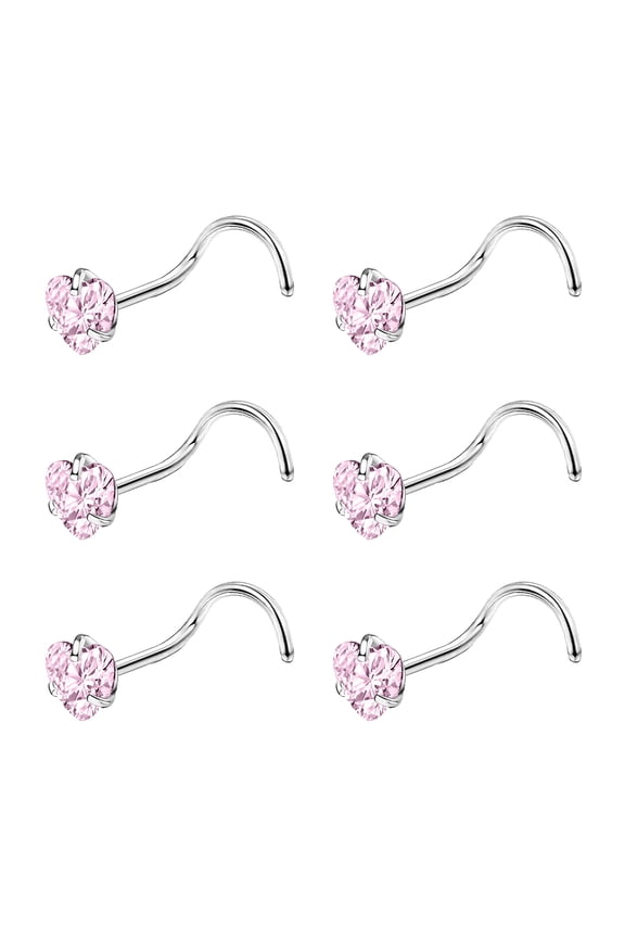 6Pcs/Set 20g Heart Nose Piercing Nose Corkscrew Stud  CZ Nostril Piercing