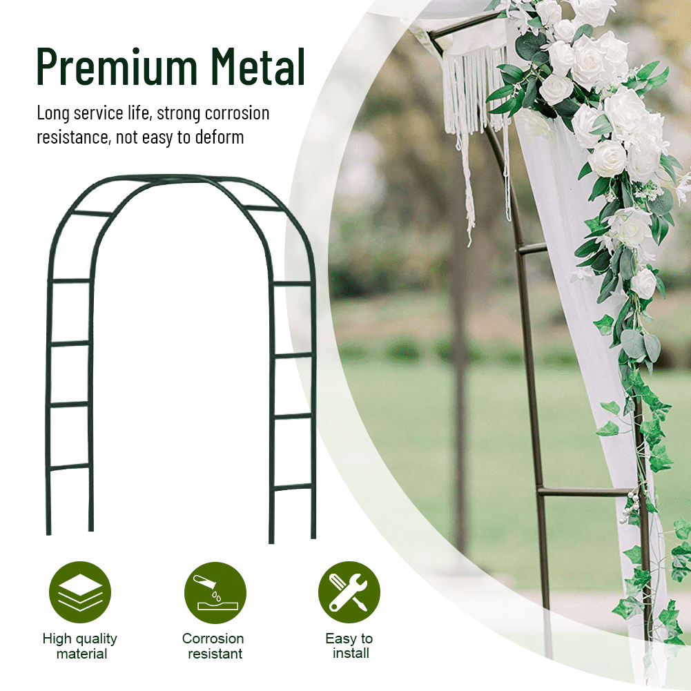 ZS 7.9 ft Wedding Arch Metal Garden Arch Trellis for Climbing Plants Wedding Decor, Green