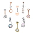 thumbnail image 1 of ZS 8PCS 14G Heart CZ Belly Button Rings Moon Dangle Navel Piercing Opal Belly Ring, 1 of 3