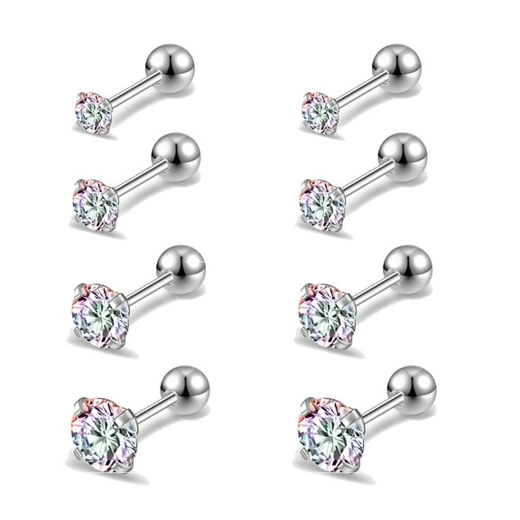 ZS 8Pcs/Set 20G Claw Round Cubic Zircon Ear Stud Dainty Helix Conch Cartilage Piercing for Women