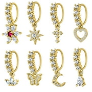 ZS 8Pcs/Set 20G Copper Nose Rings Zircon Dangle Nostril Piercing Cartilage Helix Earrings Piercing Body Jewelry