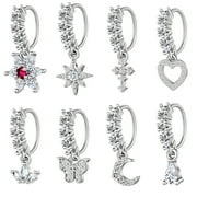 ZS 8Pcs/Set 20G Copper Nose Rings Zircon Dangle Nostril Piercing Cartilage Helix Earrings Piercing Body Jewelry