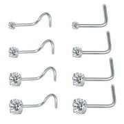 ZS 8Pcs/Set 20G Stainless Steel Crystal Nose Stud Piercing L Shaped/Nose Screws Rings Set