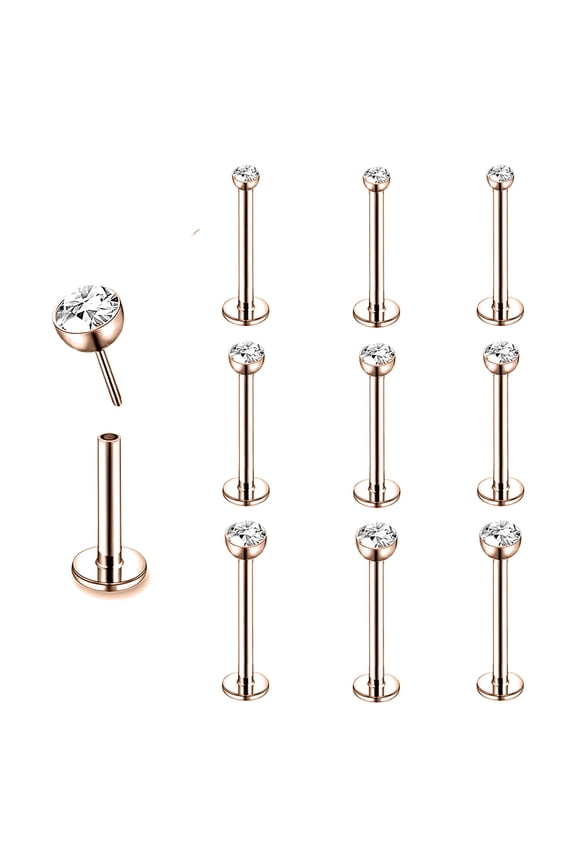 9Pcs/Set 16G Push in Labret Lip Studs Rings Threadless Monroe Medusa Piercing Cubic Zirconia Conch Helix Cartilage Piercing Earrings