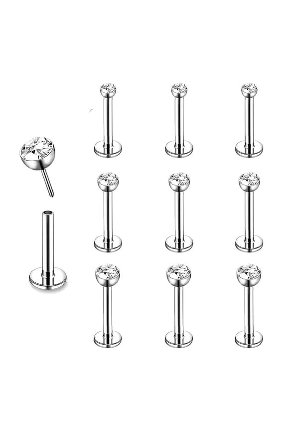 9Pcs/Set 16G Push in Labret Lip Studs Rings Threadless Monroe Medusa Piercing Cubic Zirconia Conch Helix Cartilage Piercing Earrings