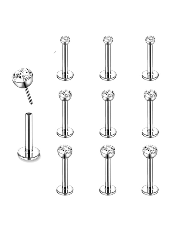 9Pcs/Set 16G Push in Labret Lip Studs Rings Threadless Monroe Medusa Piercing Cubic Zirconia Conch Helix Cartilage Piercing Earrings