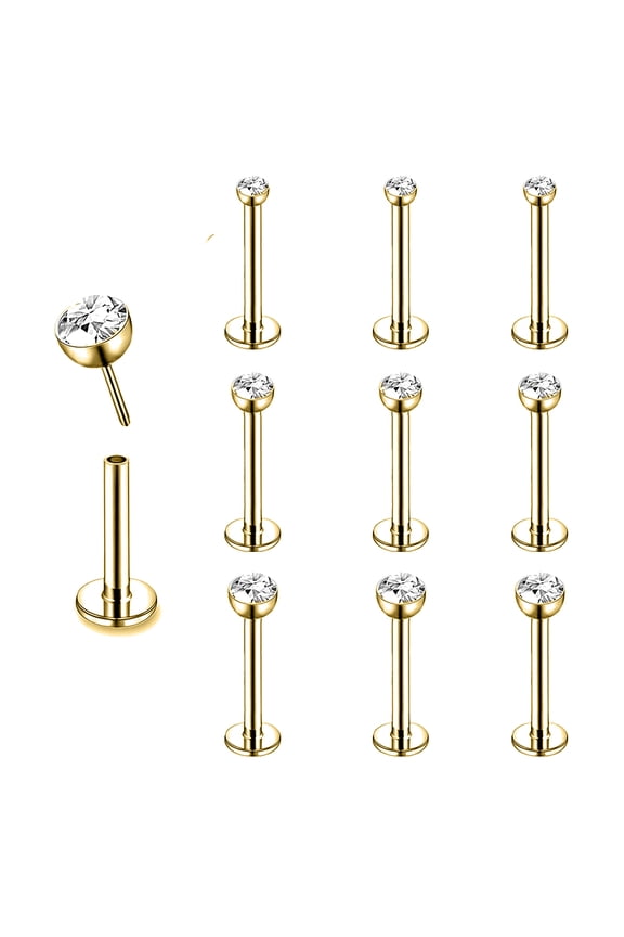 9Pcs/Set 16G Push in Labret Lip Studs Rings Threadless Monroe Medusa Piercing Cubic Zirconia Conch Helix Cartilage Piercing Earrings