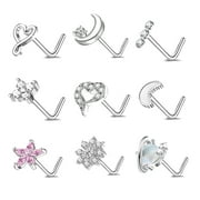 ZS 9Pcs/Set 20g AB White Crystal Nose Ring Piercing