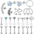 thumbnail image 1 of ZS C Shape Labret Lip Studs, Opal, Cubic Zirconia Earrings, Stainless Steel, 25 Pcs Set, 16G, 8mm, 1 of 4