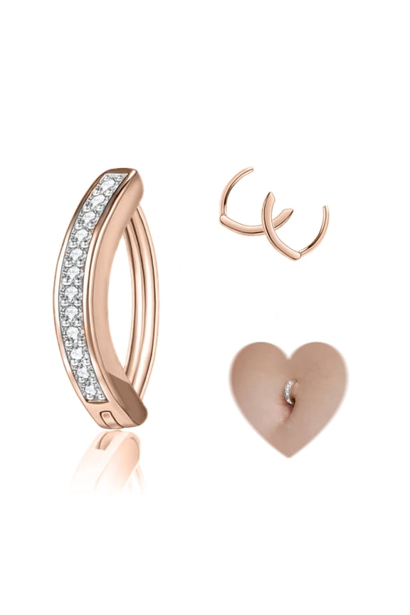 Curved Belly Button Barbell, Inlaid White Zircon, 925 Sterling Silver, 2 Pieces