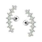 ZS Curved Crystal Stud Earrings 316L Stainless Steel Ear Helix Conch Cartilage Piercing