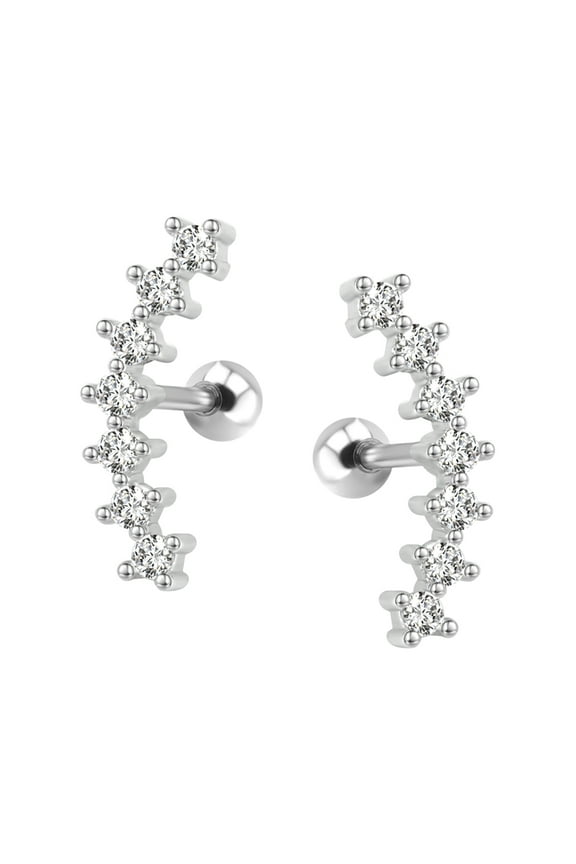 Curved Crystal Stud Earrings 316L Stainless Steel Ear Helix Conch Cartilage Piercing