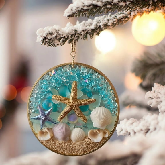 ZSBCMY Starfish Hanging Ornament, Seashell Decor, Beachy Home Accent, Nautical Decor for Tree or Wall, Coastal Vibe Decoration