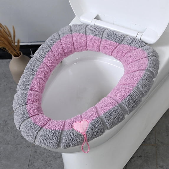 ZSBCMY Washable Toilet Seat Cover, Thickened Handle Toilet Ring, Soft Polyester Toilet Cushion, Winter Bathroom Accessory, Elastic Toilet Seat Protector