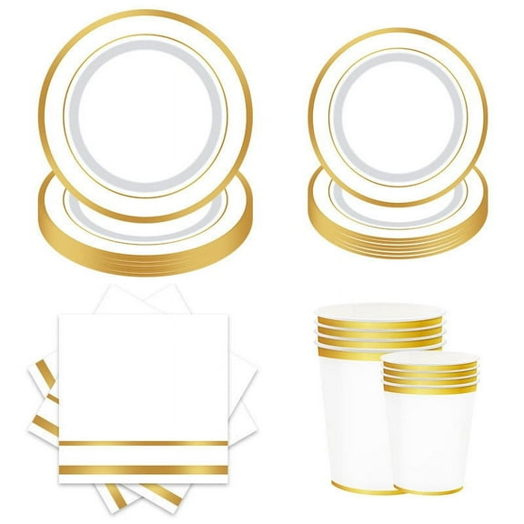 ZSBCMY White Disposable Paper Plates, Cups, and Napkins Set, 64-Piece Party Supplies for Wedding, Birthday, or Holiday Gatherings