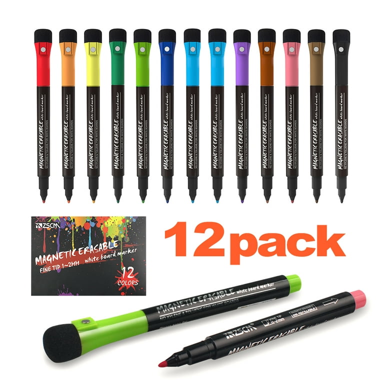 12 Fine Tip Whiteboard Markers Magnetic Dry Erase Markers With Eraser