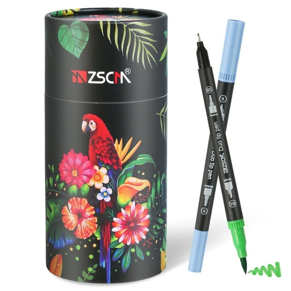 ZSCM 48 Colors Markers for Adult Coloring Books No Bleeding, Duo Tip Art Pens, Fine and Brush Coloring Marker for Calligraphy, Illustration,Journaling