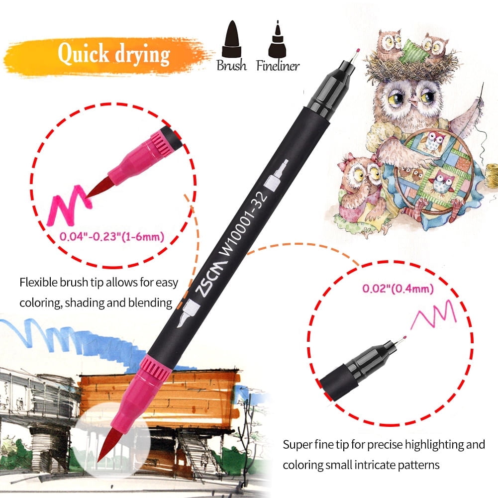 ZSCM 60-Color Dual Tip Brush Pens – Fine & Brush Tips For Coloring, Lettering, Journaling – Includes Carrying Case