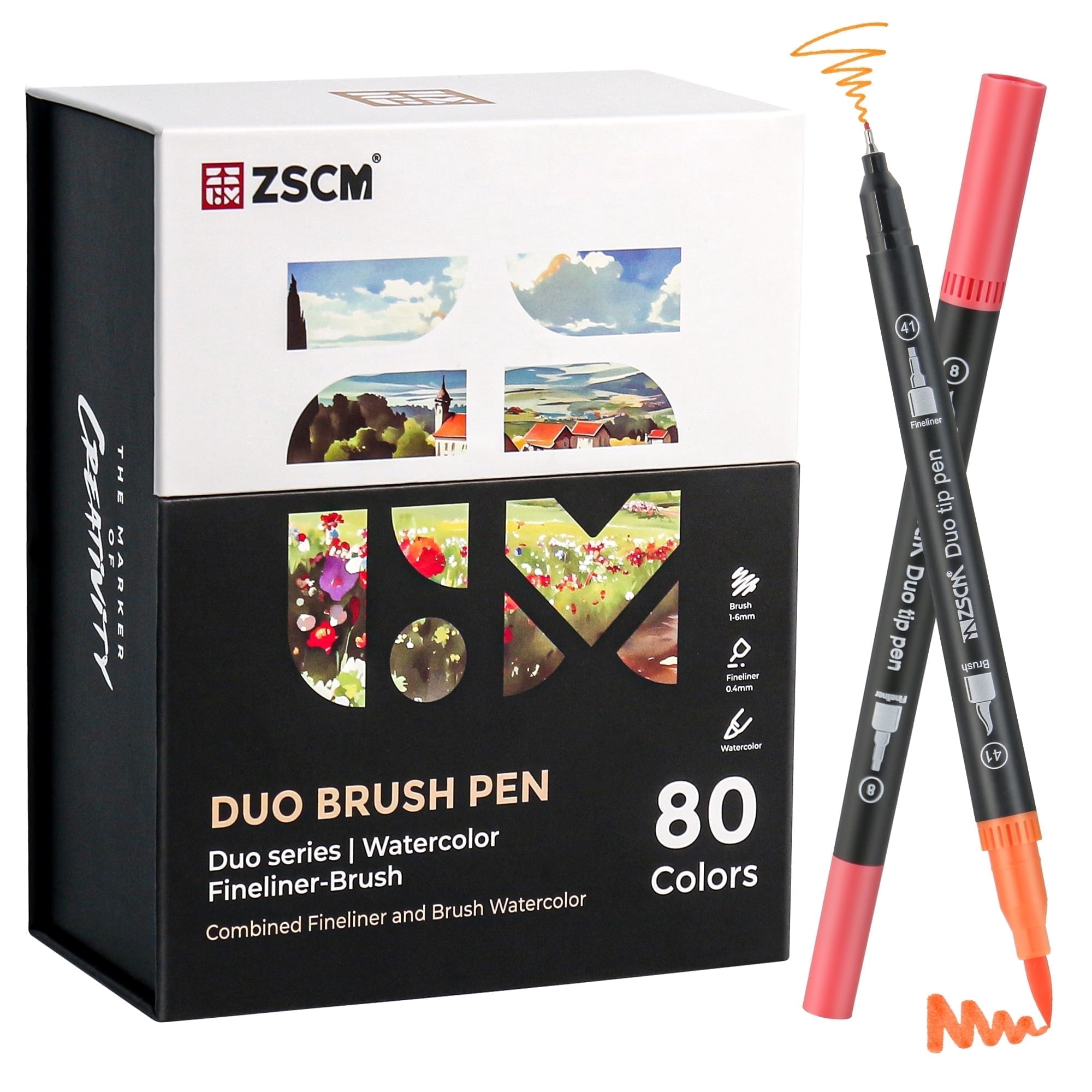 ZSCM 80 Colors Markers for Adult Coloring Books No Bleeding, Duo Tip Art Markers, Fine and Brush Coloring Marker for Calligraphy,Drawing,Journaling
