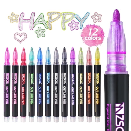 ZSCM Super Squiggles Outline Metallic Marker Pens, Double Line Paint Marker Pens,Christmas Stocking Stuffers (12 Colors) price history and forecast - ZSCM