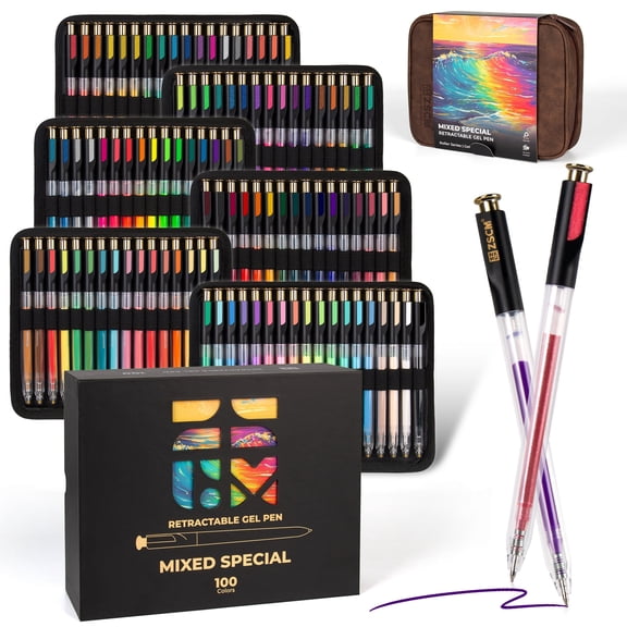 ZSCM Retractable Gel Pen For Adult Coloring, 100 Colors Large Capacity Multicolor Gel Ink Pens, 1 mm Fine Point Smooth Writing Color Pen for Adult Coloring Book Note Taking Aesthetic Art Supplies