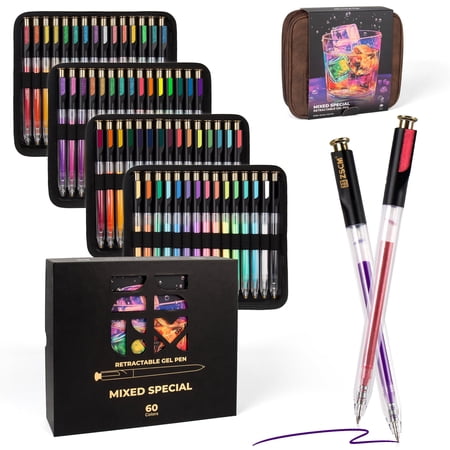 ZSCM Retractable Gel Pen for Adult Coloring, 60 Colors Large Capacity Multicolor Gel Ink Pens for Adult Coloring Book Note Taking Art Supplies
