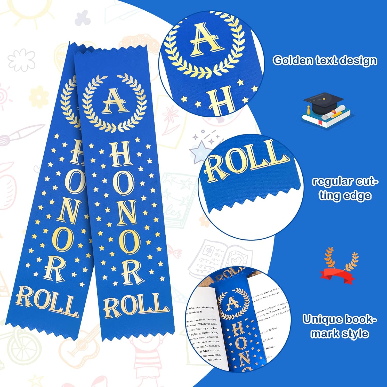 ZSD 200 Pcs an Honor Roll Award Ribbons Blue Honorable Ribbon Bookmark