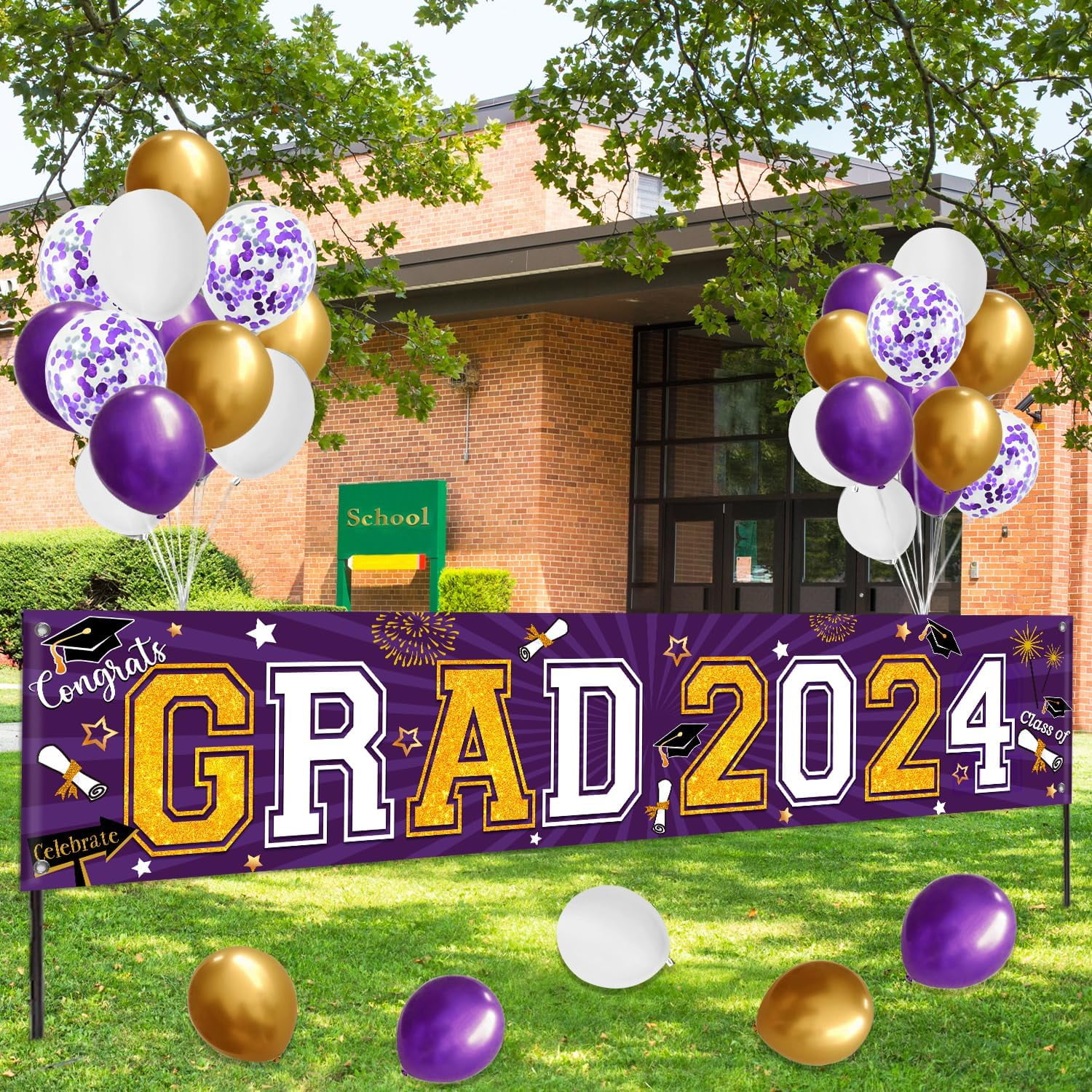ZSD Purple and Gold Graduation Yard Sign Banner Party Decoration Class