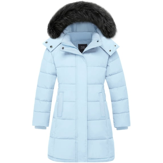 ZSHOW Big Girls' Coat Recycled Warm Winter Coat Waterproof Long Winter Puffy Jacket Light Blue 14/16