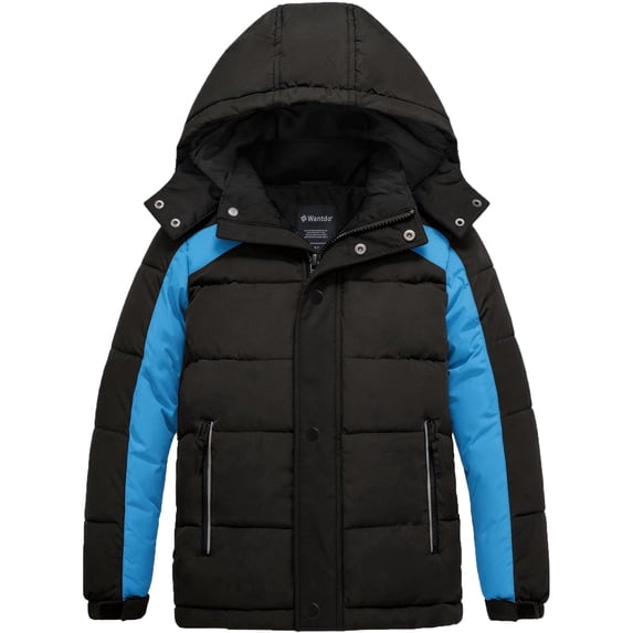 Wantdo Boy's Hooded Puffer Jacket Fleece Lined Padded Winter Coat Black 10/12
