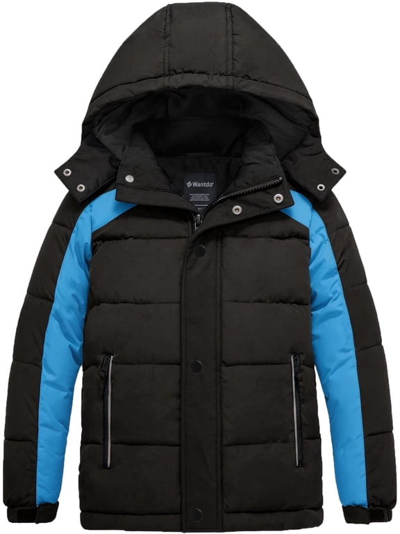 Boy's Hooded Puffer Jacket Fleece Lined Padded Winter Coat Black 10/12