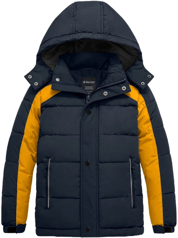 Boy's Hooded Puffer Jacket Fleece Lined Padded Winter Coat Navy 10-12