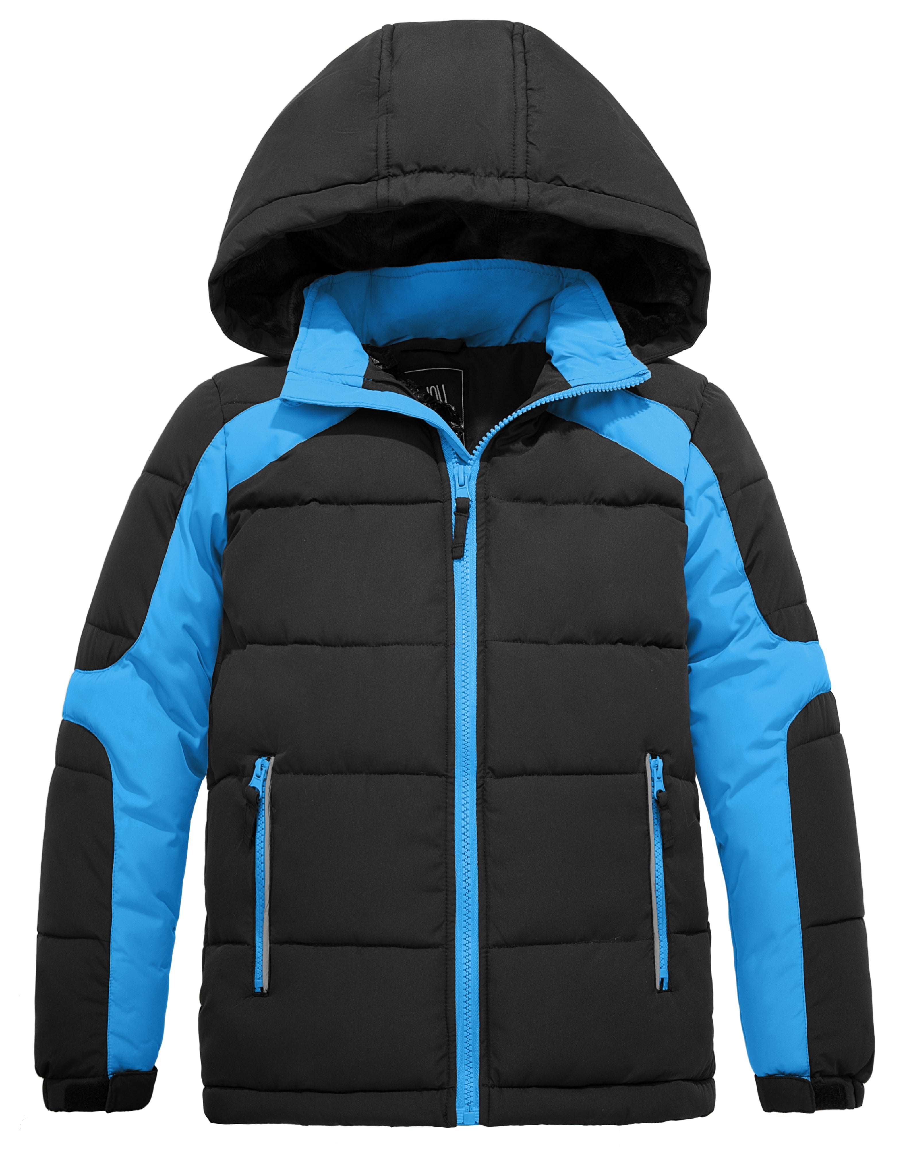 ZSHOW Boy's Hooded Winter Puffer Jacket Fleece Lined Quilted Coat(Black