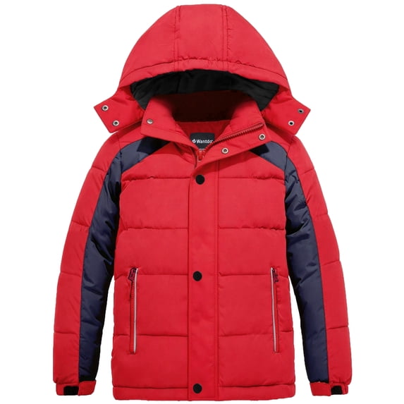 Wantdo Boy's Lightweight Winter Coat Soft Fleece Lined Puffer Jacket with Hood(Red,6/7)