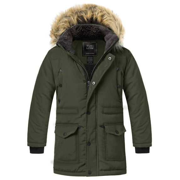 ZSHOW Boy's Puffer Coat Fleece Padded Jacket Warm Outerwear Jackets Green 14/16