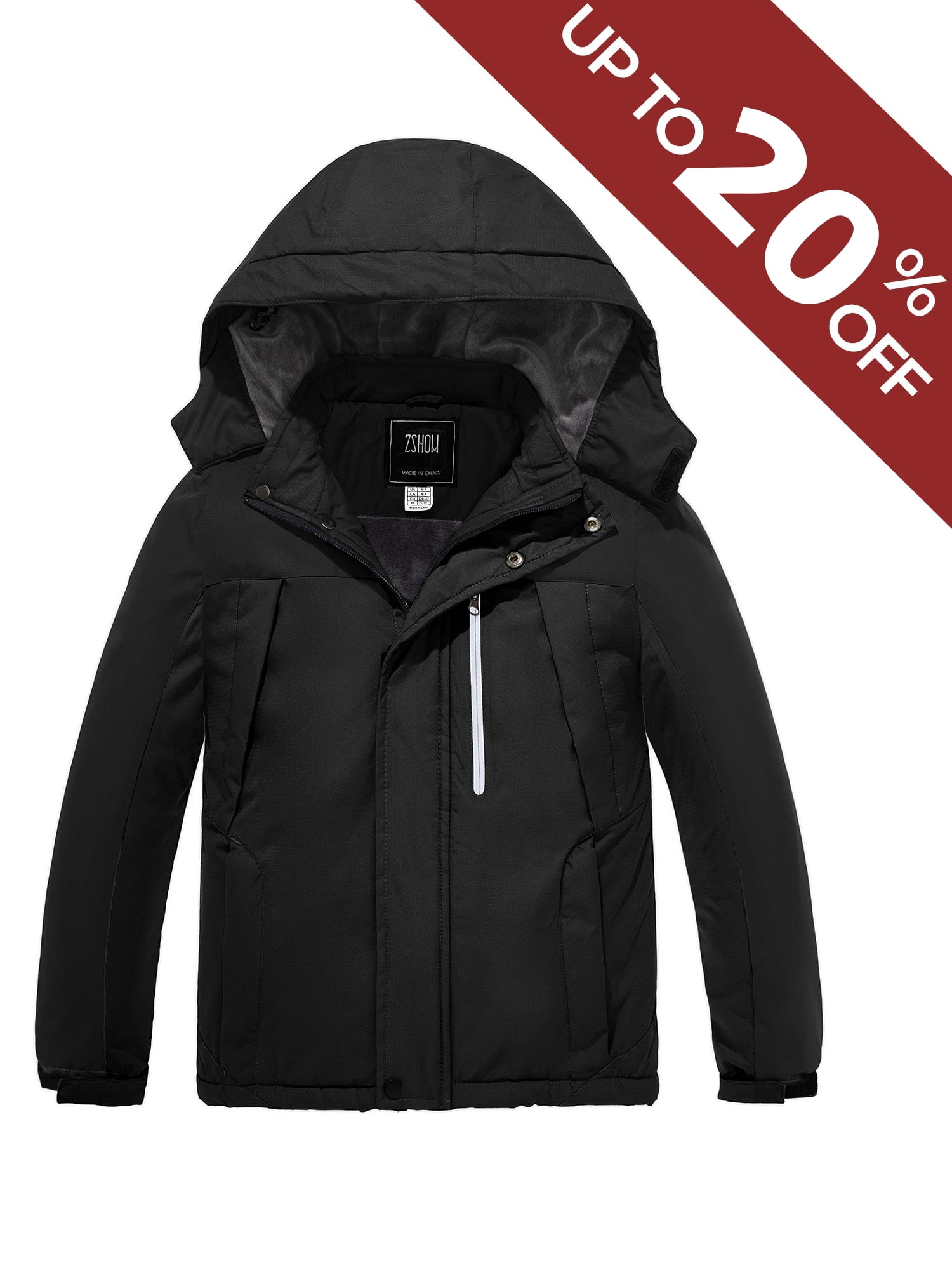 Wantdo Boys Waterproof Ski Jacket - Fleece-Lined Snowboarding Coat With Hood, Windproof Wrist Gaiters & Zippered Pockets