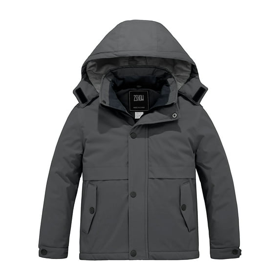 ZSHOW Boy's Ski Jacket Warm Winter Coat Windproof Winter Snow Coat with Hood Dark Grey 14/16