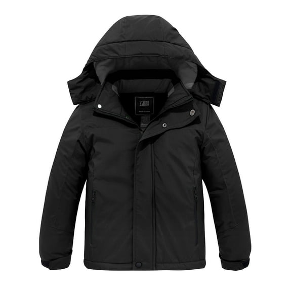 ZSHOW Boy's Snow Coat Windproof Ski Jacket Thick Hooded Snowboard Jacket Black 14/16