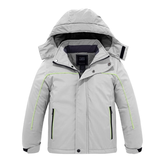 ZSHOW Boy's Snow Jacket Waterproof Ski Jacket Winter Snow Coat Hooded Raincoats Light Grey 8