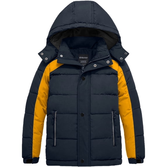 Wantdo Boy's Winter Coat Warm Padded Puffer Jacket Waterproof Puffer Coat Navy 8