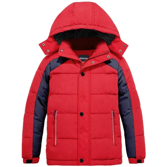 Wantdo Boy's Winter Jacket Insulated Puffer Jacket Warm Outerwear Coat Red 14/16