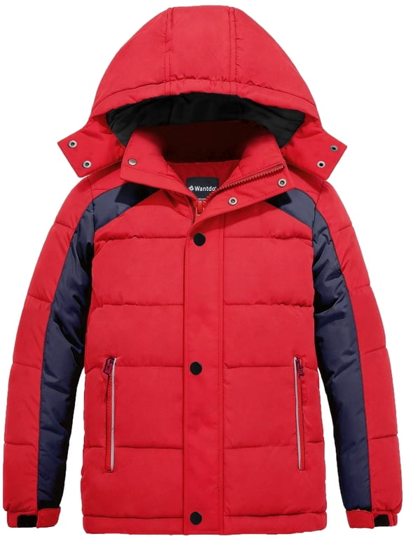 Boy's Winter Jacket Insulated Puffer Jacket Warm Outerwear Coat Red 14/16