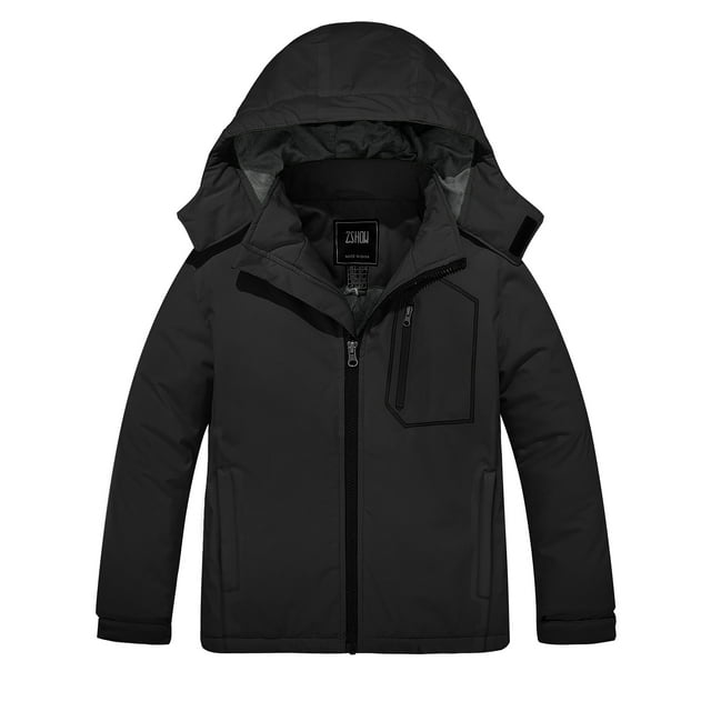 ZSHOW Boy's Winter Jacket Warm Hooded Ski Jacket Padded Snow Coat Black