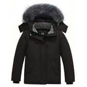 ZSHOW Girl's Puffer Jacket Warm Winter Coat Windproof Outerwear Jacket with Hood Black 10/12